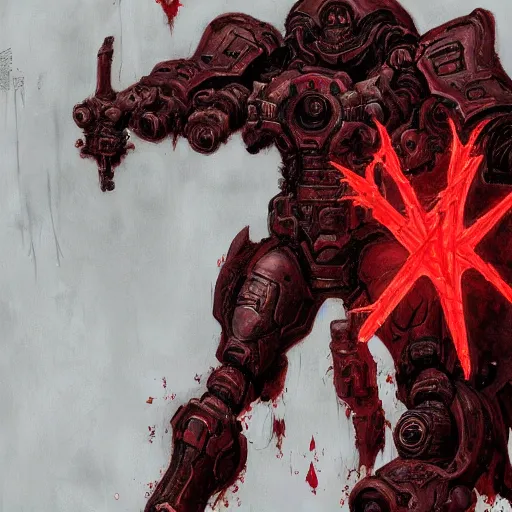 Image similar to doom slayer, painted by tsutomu nihei, painted by stanley lau