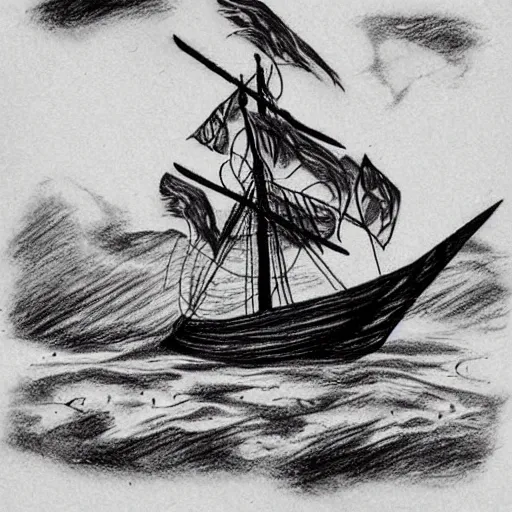 Image similar to pirate ship on a deserted island, realism tattoo drawing