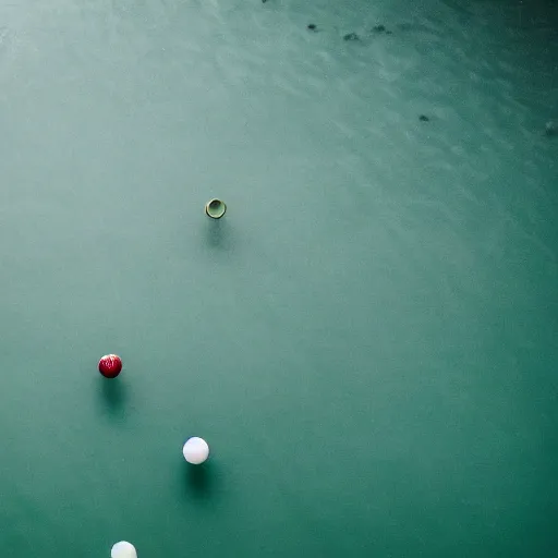 Prompt: birds eye view of a game of snooker under water