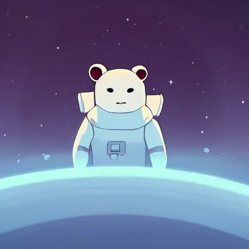 Image similar to scared baby harp seal dressed as an astronaut floating far away from a spaceship, alone in deep space, black bacgkground with scattered stars, lonely, scary, wide shot, atey ghailan, goro fujita, studio ghibli, ominous, dark lighting, clear focus, very coherent,