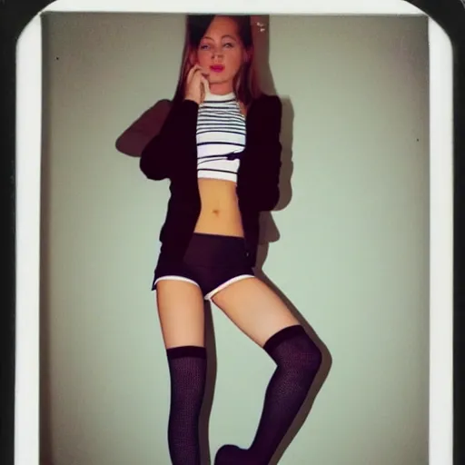 Image similar to polaroid picture of girl in thigh high socks