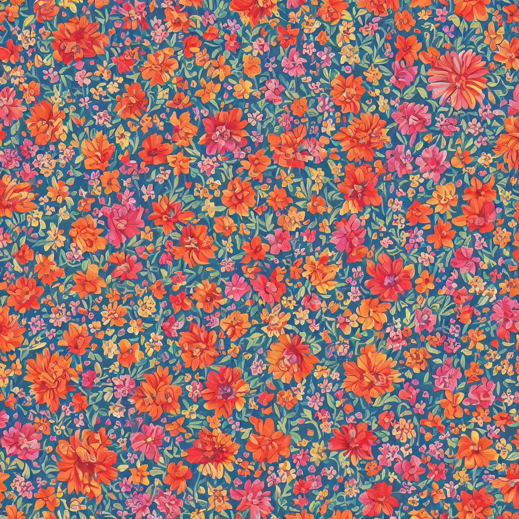 Prompt: simplified oil painting of seamless kaszuby folk floral pattern, trending on artstation, 4 k 8 k ultra hd, 2 d illustration, digital art, concept art