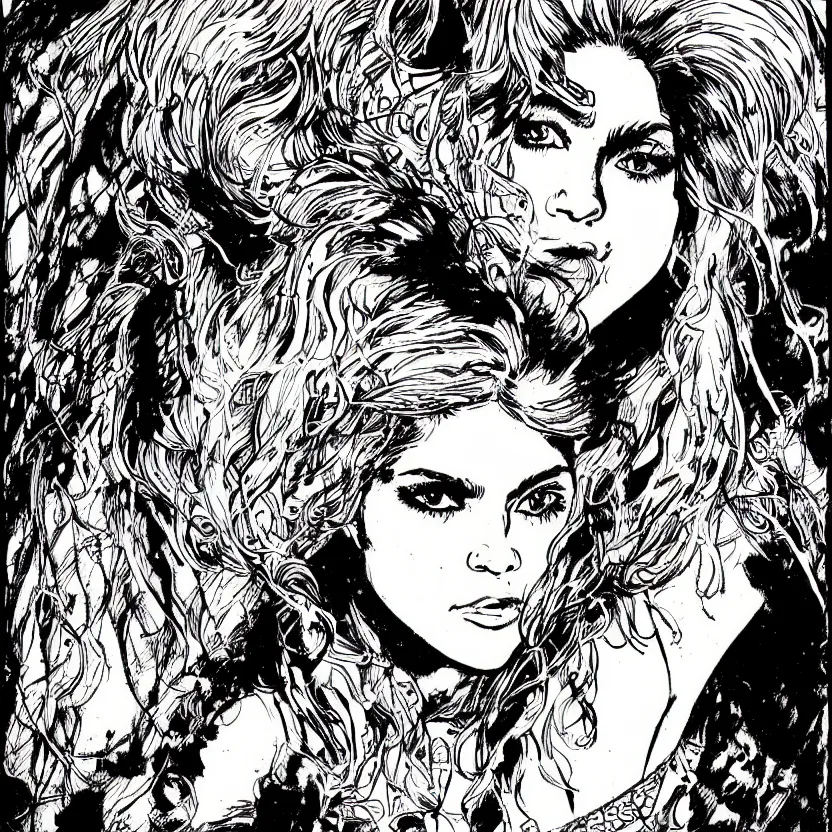 Image similar to portrait of shakira in the style of marc silvestri pen and ink drawing, high detail