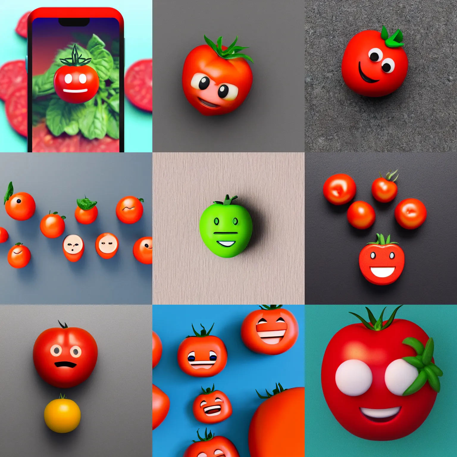 Prompt: cute tomato 🍅 that looks like the iOS emoji and has the same colors, 3D clay render, 4k UHD, white background, isometric top down left view, diffuse lighting, zoomed out very far