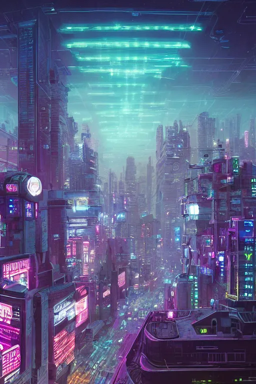 Prompt: a cyberpunk City with billboards, Hologramm and signs in a misty night, Skyline view from a rooftop, rooftop romantic, flying scifi vehicle, the fifth Element, tekkon kinkreet, akira, volumetric lights, rendered by simon stålenhag, rendered by Beeple, Makoto Shinkai, syd meade, environment concept, digital art, starwars, raphael lacoste, eddie mendoza, alex ross, concept art, cinematic lighting, , unreal engine, 3 point perspective, WLOP, trending on artstation, low level, 4K UHD image, octane render,