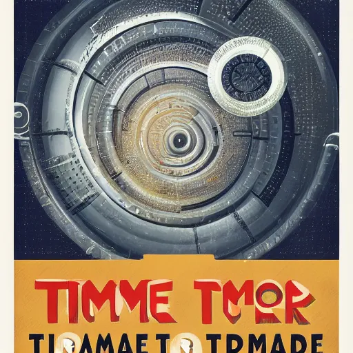 Image similar to travel poster for time travel to another era. time traveler. time machine. future and past. photorealistic detailed prizewinning