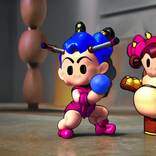 Prompt: chun li stomping a goomba with a pogo stick, photorealistic, masterpiece