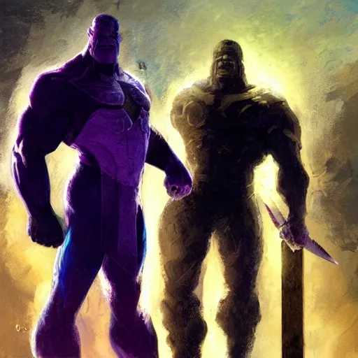 Image similar to thanos training with his sword by craig mullins