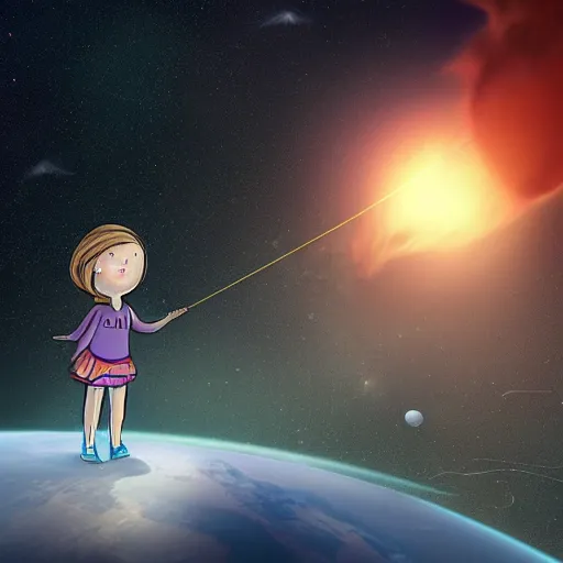 Prompt: a girl watching a meteorite fall from space, very realistic digital art