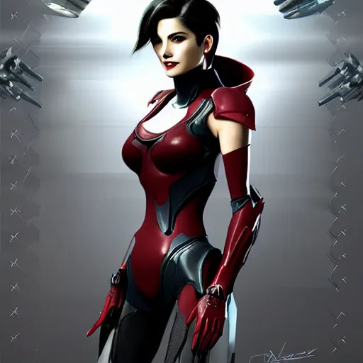 Image similar to A combination of Ada Wong's and Grace Kelly's and Ashley Greene's appearances wearing Interceptor's armor from Anthem, high tech, action shot, angular, full body portrait, futuristic, dramatic, fantasy, intricate, elegant, highly detailed, digital painting, artstation, concept art, matte, sharp focus, illustration, 8K, art by Donato Giancola and James Gurney