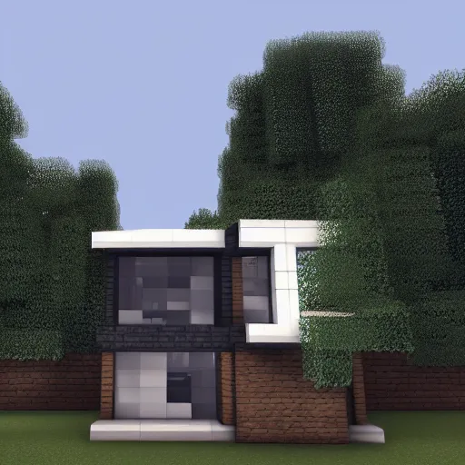 Prompt: a modern house in minecraf, digital art