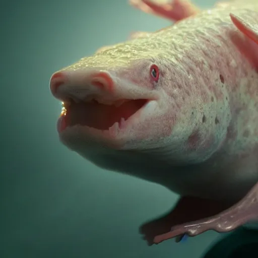 Image similar to a closeup shot of an axolotl, dramatic lighting, cinematic, extremly high detail, photorealistic, cinematic lighting, artstation