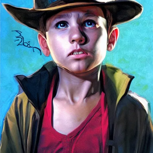 Prompt: Alex Ross and Sergio Bleda and Jérémy Petiqueux and Alex Maleev artwork of a portrait of a boy super scientest