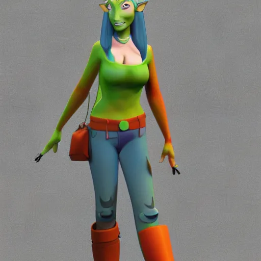 Image similar to christina hendricks as avatar nickelodeon characters, 3 d render, blender,