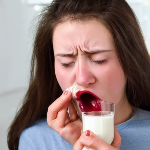 Image similar to person unable to drink milk properly, while spilling it out of their mouth