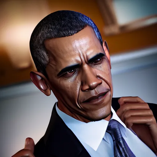Prompt: Obama in Tekken 7, Videogame, 40nm lens, shallow depth of field, split lighting