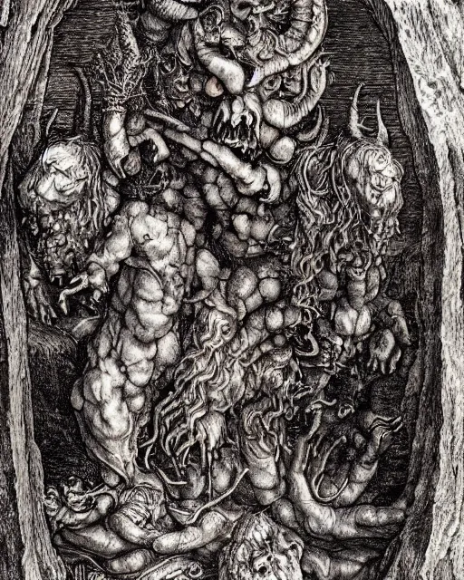 Image similar to gates of hell, fine details, photorealistic, intricate complexity, extremely detailed, very sharp, in the style of albrecht durer,