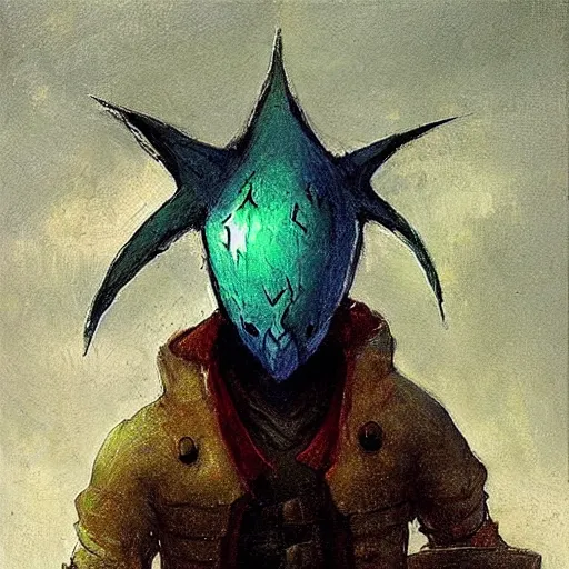 Image similar to pyke from League of Legends, by Odilon Redon