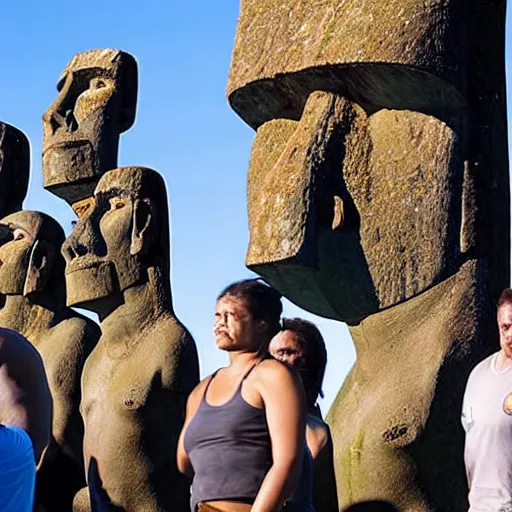 Image similar to photo of easter island natives installing the moai statues