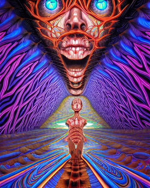 Prompt: ascension into the abyss, conjuring psychedelic background, part by shintaro kago, part by alex gray, ross tran, james jean, ultra realistic, highly detailed, 8 k, trending on artstation, symmetry