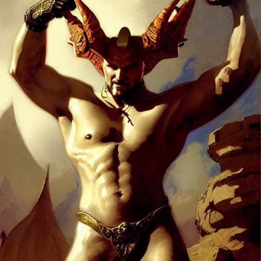 Image similar to iron bull, dragon age, painting by gaston bussiere, craig mullins, j. c. leyendecker, tom of finland