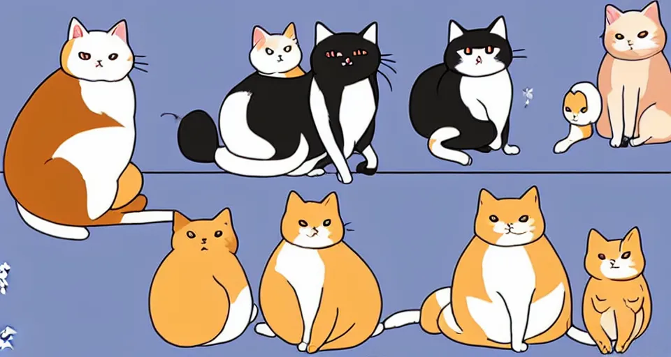 Prompt: cute anime fat cats