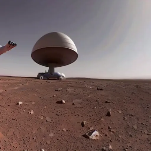 Image similar to Elon musk selfie with futuristic house on mars