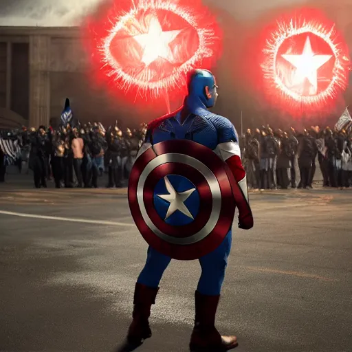 Image similar to Gigachad as Captain America, cinematic lighting, HD,