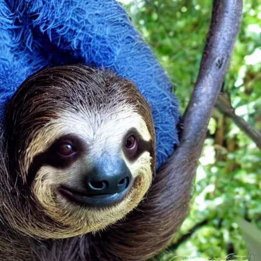 Prompt: A sloth who herself covered in blue ink