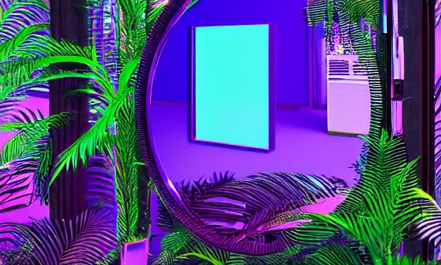 Prompt: mirror in a vaporwave jungle, 4k Photograph