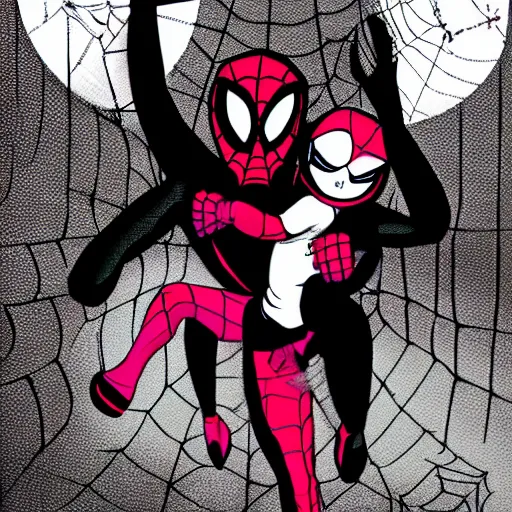 Image similar to spiderwoman abducting a child,