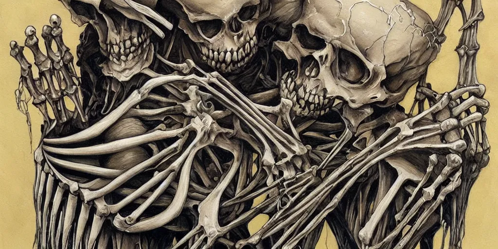 Image similar to a beautiful painting of skeleton by aaron horkey, trending on artstation