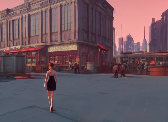 Image similar to inspiring beautiful girl a red propaganda flag walking through crowd in a beautiful futuristic city by Edward Hopper and Dan Mumford, Unreal Engine 5, Lumen, Nanite