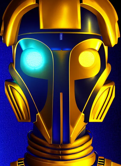 Prompt: symmetry portrait of c 3 p 0, sci - fi, tech wear, blue and yellow glowing lights, intricate, elegant, highly detailed, digital painting, artstation, smooth, sharp focus