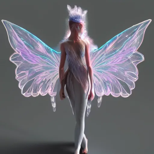 Image similar to crystalized fairy wings, sprite, concept art, 4 k, octane render, artstation