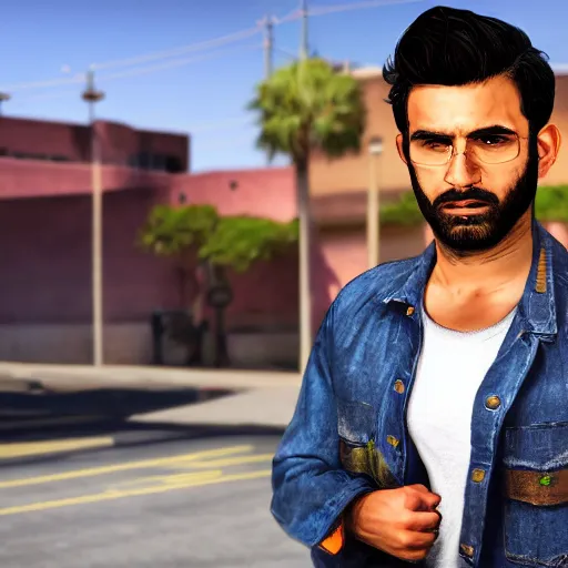 Image similar to !dream hasan as a GTA style character on a loading screen, 4k, high detail, high-resolution photograph, professional photography, ultra-detail