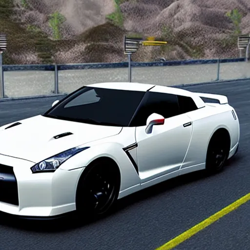 Prompt: cloud strife driving a nissan gt - r