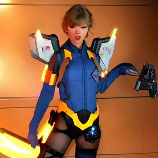 Prompt: taylor swift as tracer from overwatch