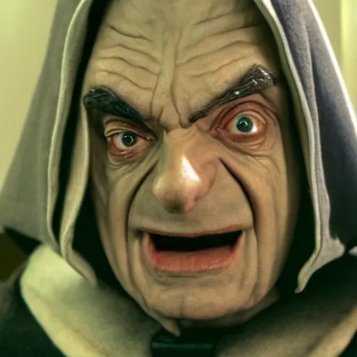 Prompt: mr. bean as darth sidious in star wars, film still, cinematic lighting, detailed