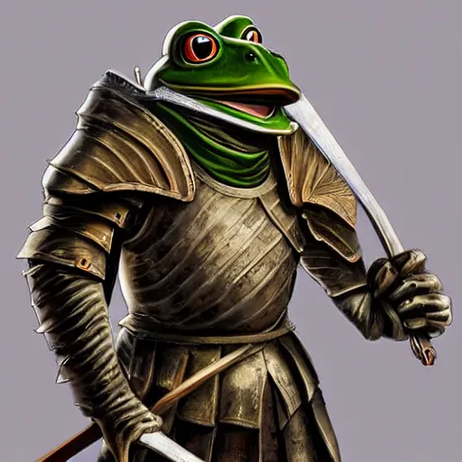 Image similar to frog knight in medieval armor, 8k, highly detailed, full portrait, professional painting,