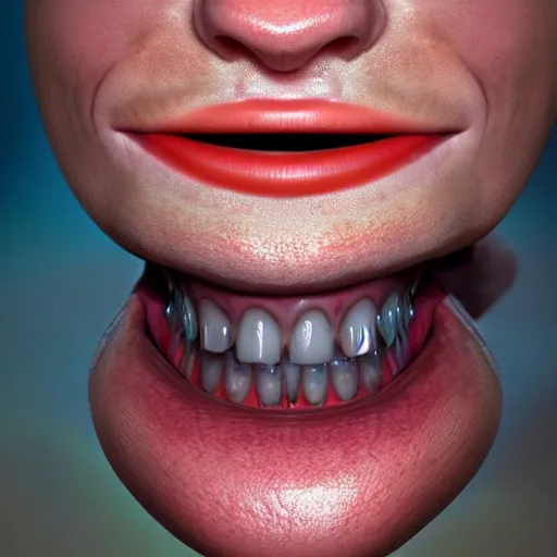 Image similar to a fish wearing human dentures, amazing, beautiful, perfect eyes, full body shot, portrait, vivid colors, elegant, concept art, sharp focus, digital art, Hyper-realistic, 4K, Unreal Engine, Highly Detailed, HD, Dramatic Lighting by Brom, trending on Artstation