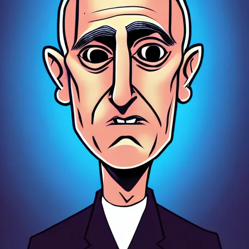 Image similar to solid glowing eyes, digital portrait of secretary of denis mcdonough face with solid glowing eyes, cover art of graphic novel, evil laugh, menacing, Machiavellian puppetmaster, villain, simple style, solid colors, clean lines, clean ink, trending on artstation