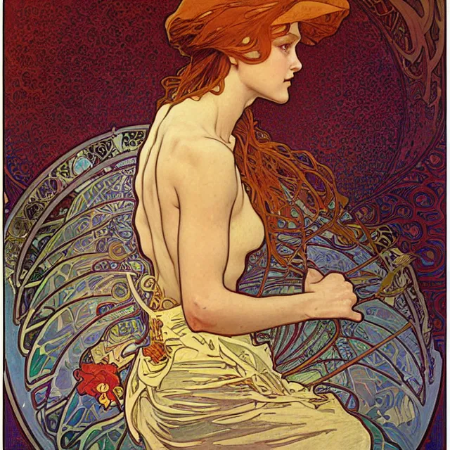 Prompt: i'm here, not going anywhere. oil painting, by jean giraud ross tran alphonse mucha dan mumford