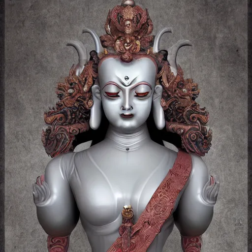 Image similar to naraka buddhist demon korean female, highly detailed, symmetrical long head, smooth marble surfaces, detailed ink illustration, raiden metal gear, cinematic smooth stone, deep aesthetic, concept art, post process, 4 k, carved marble texture and silk cloth, latex skin, highly ornate intricate details, in the style of 8 8 grzes