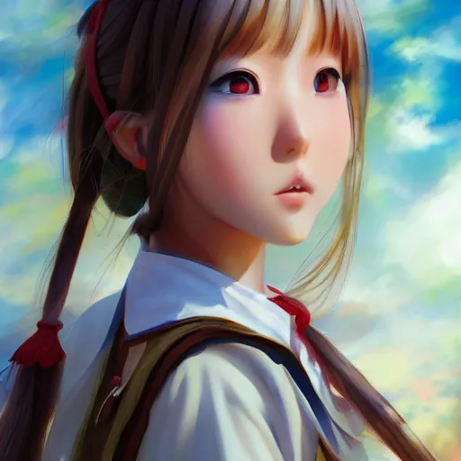 Image similar to ultra-detailed, HD semirealistic anime CG concept art digital painting of a Japanese schoolgirl, by a Chinese artist at ArtStation, by Huang Guangjian, Fenghua Zhong, Ruan Jia, Xin Jin and Wei Chang. Realistic artwork of a Chinese videogame, gentle an harmonic colors.