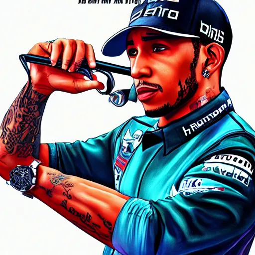 Prompt: lewis hamilton in gta v, cover art by stephen bliss, artstation, no text