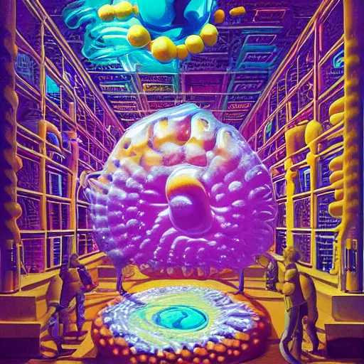 Image similar to jelly rococo gel sausage bursting plasma and colorful auras, liquid, drippy, splashing, scifi 3 d paint spray by beeple, rob gonsalves, jeff koons, jacek yerka, m. c. escher