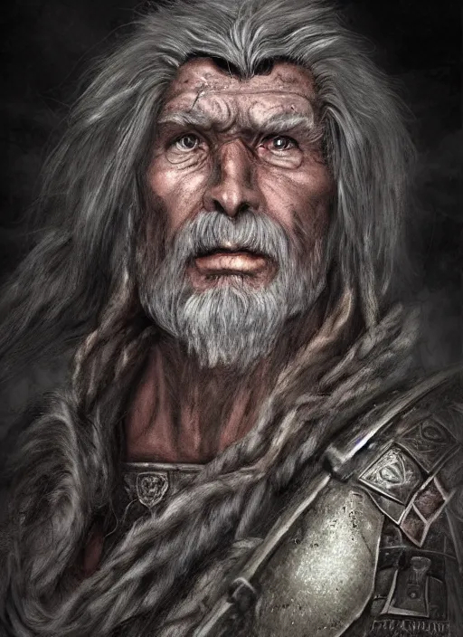 Image similar to warrior character portrait revenant old male hobbi fantasy