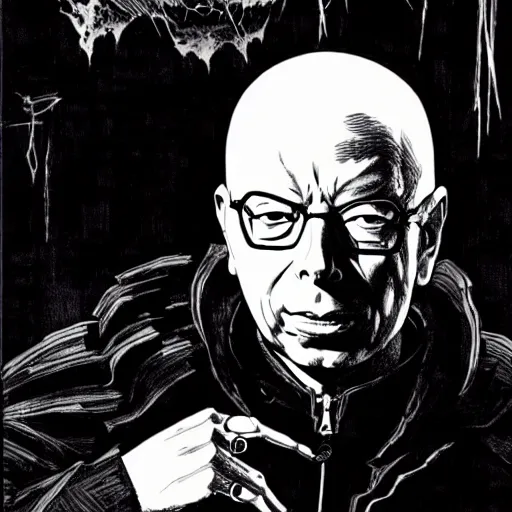 Image similar to Klaus Schwab looking sinister, by Tsutomu Nihei, highly detailed