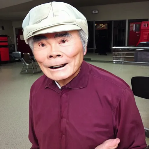 Prompt: photo of a person who looks like a mixture between george takei and walter koenig